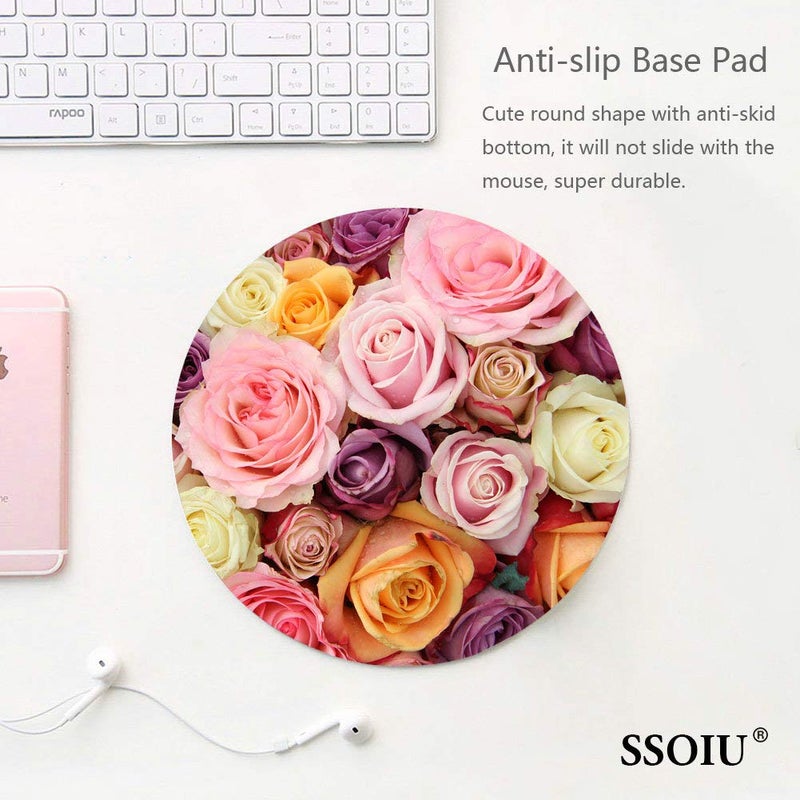 SSOIU Floral Round Mouse Pad Circular Flowers Mouse Pads Pink Purple Yellow - Image 2